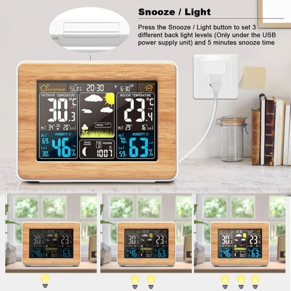 Wood Grain Color Touch Screen Vejr Clock Sensor