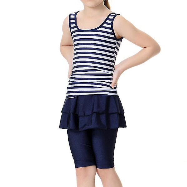 Barn Jenter Islamsk Muslim Modest Badetøy Navy Blue 10-11 Years