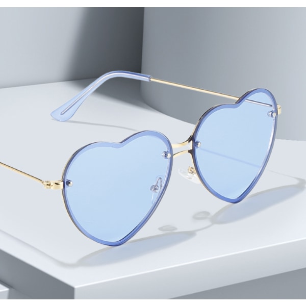 Lovely Love Alle-match solbriller uden stel til kvinder, Dekorative Cut Edge Love Glasses (Gold Frame Blue Piece),