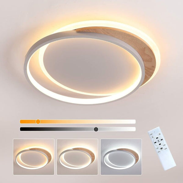 LED-taklys i tre, 40 cm med fjernkontroll Dimbar LED-taklys 3000K-6000K, stue, arbeidsrom [Ener