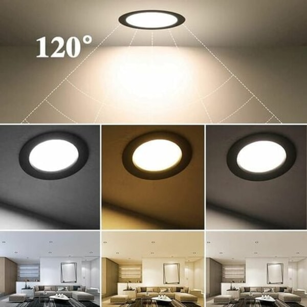 Spot Led forsænket sort, ekstra flad, glødende, varm hvid, rundt forsænket loft til badeværelse, køkken, stue