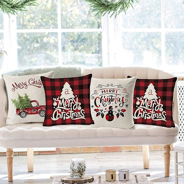 4 stykker juleputetrekk, juleputetrekk, god jul putetrekk, putepute for hjemmeinnredning, juleputetrekk, juledekor B