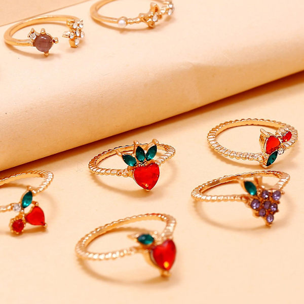 11 stk Knuckle Ringe Frugt Rhinestone Kvinder Udsøgte galvanisering Fingerringe Smykker Tilbehør