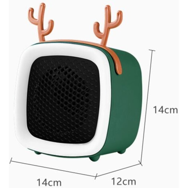 Tyst ekonomi rymdvärmare, mini bärbar värmefläkt, 400w söt värmefläkt (grön)