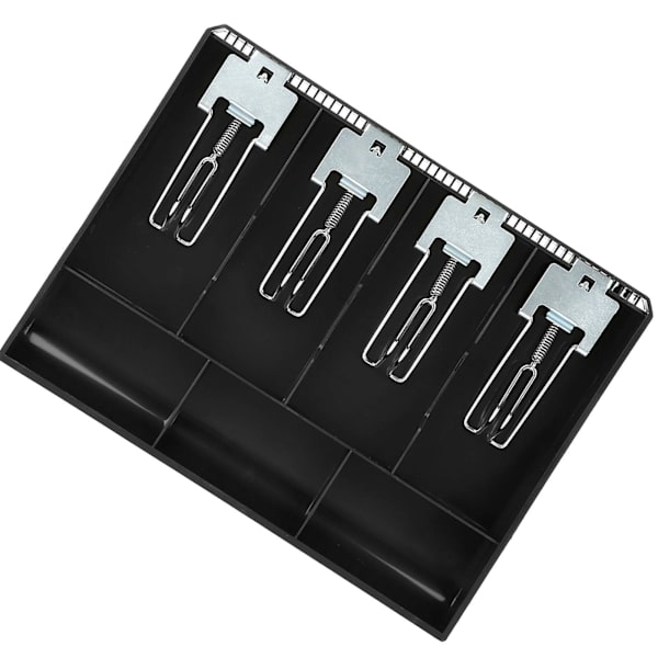 Udskiftning af kasseapparat indsatsbakke med fire kontantbokse og metalclips (sort)