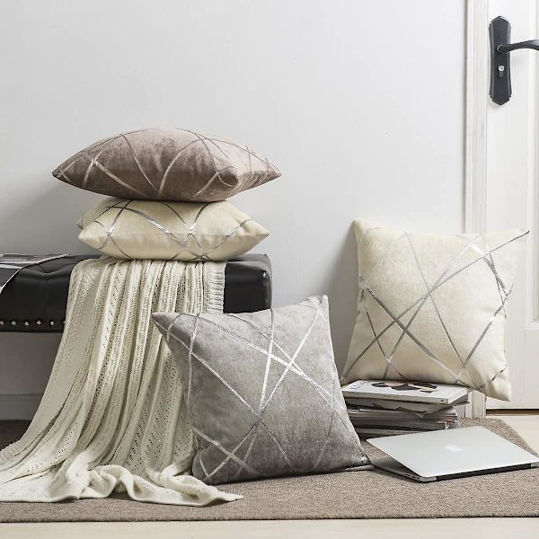 Koristeellinen sohvatyynyliina, sohva paksu tyynynpäällinen, neliönharmaa luksustyyny 2 settiä 40*40 cm Ivoire