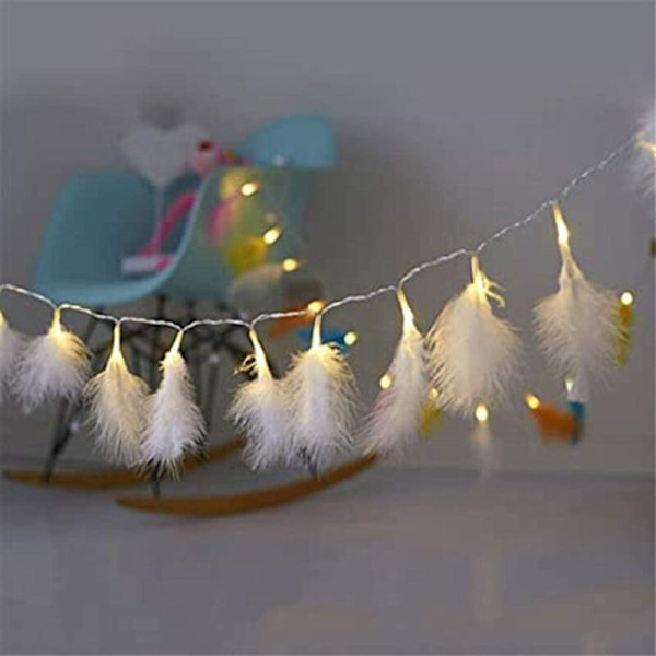 White Feather 3m 20 LED-lys Feather String Light Kalkun Feather Dekorativ Light