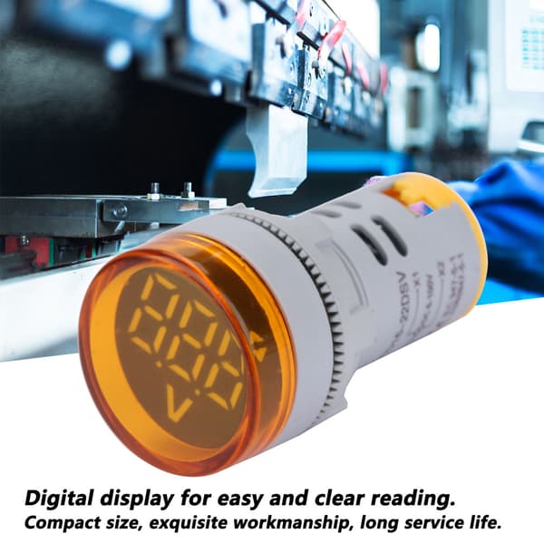 LED Digital DC Voltmeter Rund Gul Spenningsindikator Signallys Tester