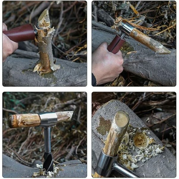 Träborr för Bushcraft Backpacking och Camping, Outdoor Wood Stake and Maker - Brun