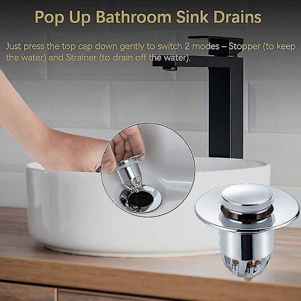 Diskbänksplugg Pop-upuniversal Diskpropp Rostfritt stål Koppar Anti-blockerad Popup Avloppsfläns med avlopp Kök Badrumsavloppsplugg Fliter (34~40mm)