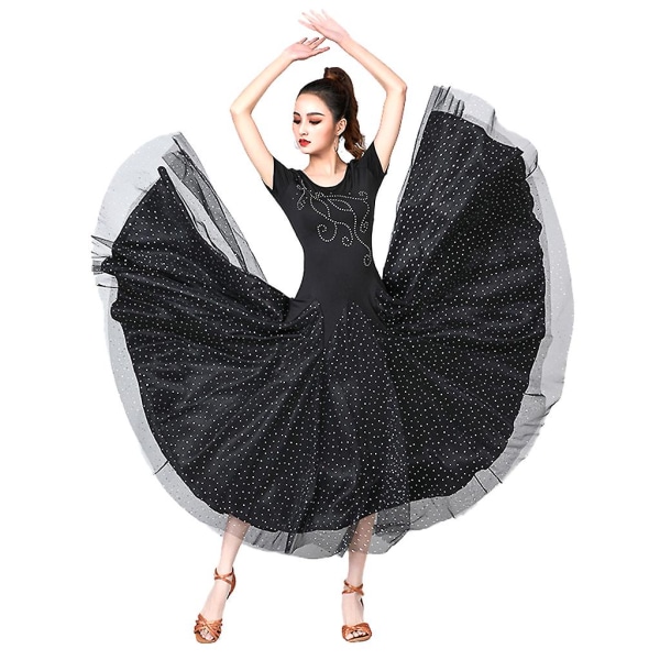 Elegant skrå kvast pailletter dekoration latinsk dansekjoler Black M