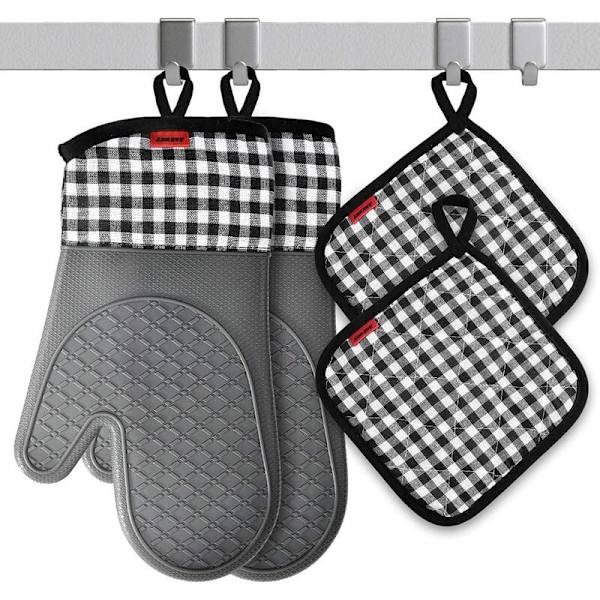 Uunin käsineet, lämmönkestävät liukumattomat silikoniset uunikintat, kattiloiden pidikkeet grillaukseen, keittiö (harmaa)
