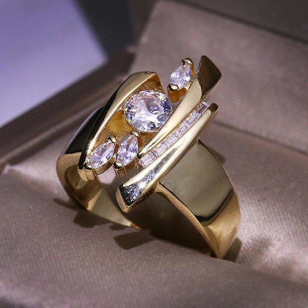 Luksus Marquise Cut Runde Rhinestone Innlagt Geometrisk Finger Ring smykker gave US 7