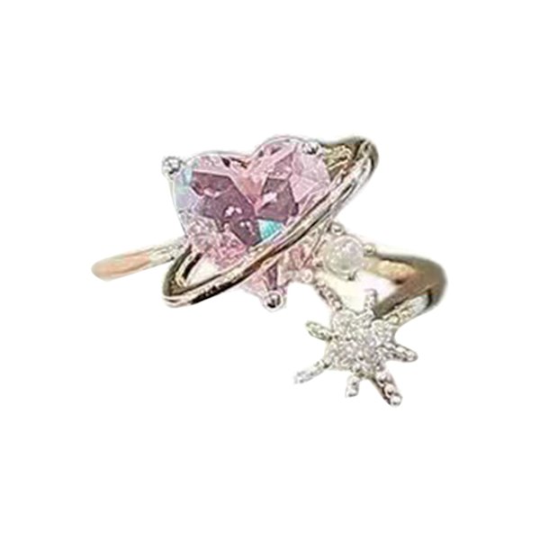 Kvinder Ring Hjerte Form skinnende Faux Crystal Åbning Bryllup Circlet Brude smykker