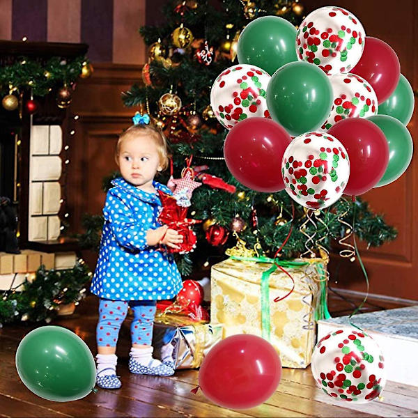 Glædelig juleballoner Grøn rød latex balloner (1 sæt)