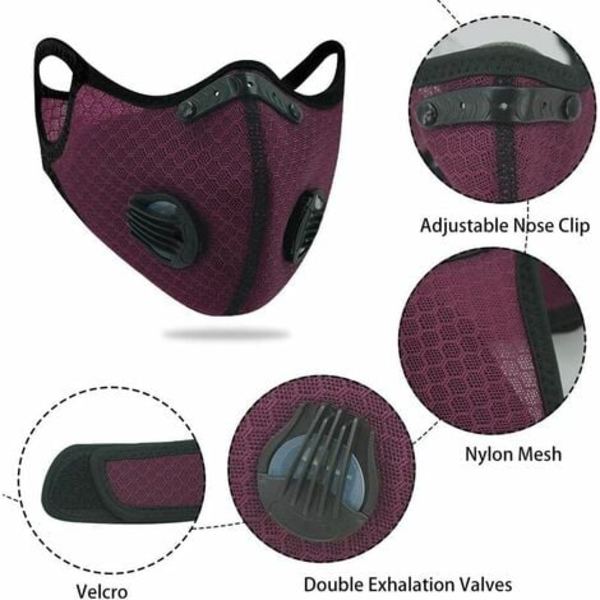 Cykelmask aktivt kol anti-damm PM2.5 utomhussport mesh män och kvinnor cykling vinter mörklila värmemask 3I2