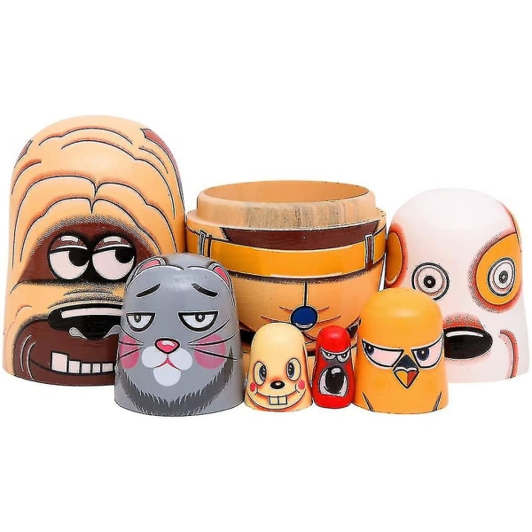 6 handgjorda ryska matryoshka-dockor i trä