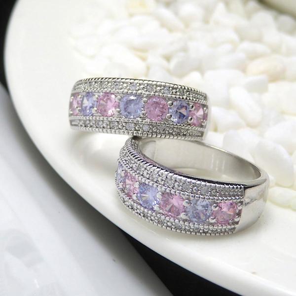 Bröllopsförlovning Bröllopssmycken Färgglada Cubic Zirconia Inläggningar Finger Ring US 6
