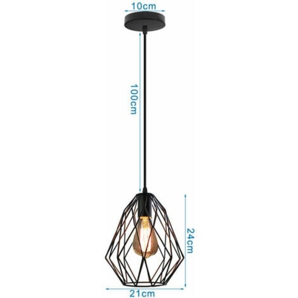 2stk Cage Lysekrone Pendel Lampe Industriell Retro Taklampe E27 Strykejern for soverom Stue Bar Svart - Svart