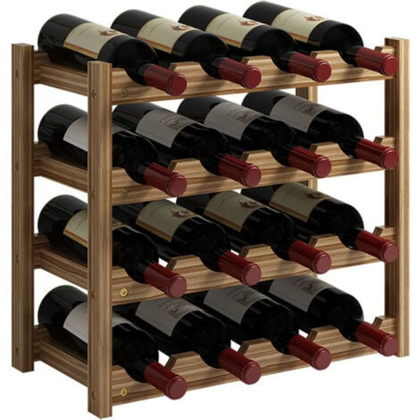 Vinreol vandret flaskestativ, 3 etager til 6 træflasker Vinflaskestativ Dimensioner 24x22,3x28 cm Flaskestativ Pin