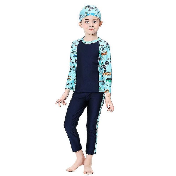 3st Barn Flickor Muslim Modest Burkini Islamic Badkläder Navy Blue 5-6 Years