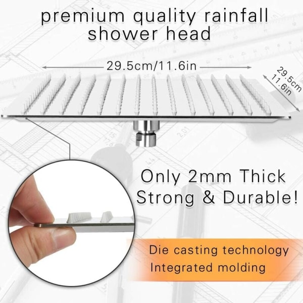 Kalkkia estävä suihkupää, vettä säästävä sadesuihkupää, 10 tuuman ruostumattomasta teräksestä valmistettu suutin, kiillotettu kromiviimeistely (Mi