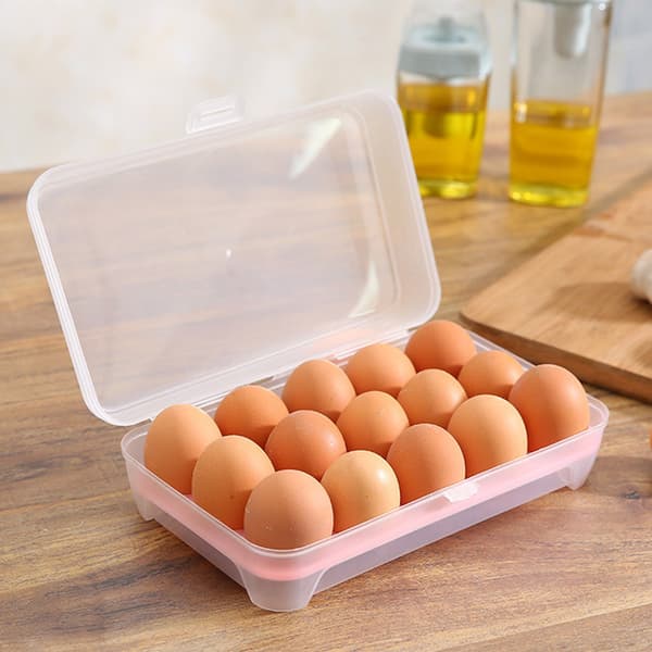 15-roms eggoppbevaringsboks i plast, rosa