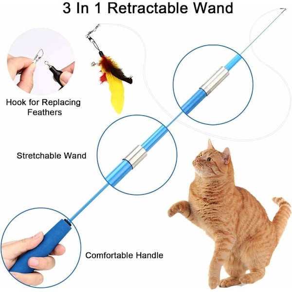 Set 5 delar Rolig Cat Stick Cat Toy Stick Infällbar Cat Stick Interactive Cat Hair