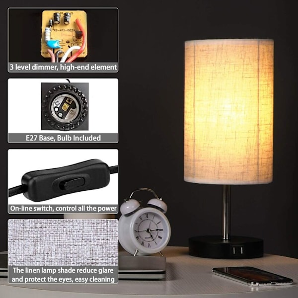 Dobbel USB skyvebryter uten lyskilde Europeisk standard enkel tredekor bordlampe USB-lading, egnet