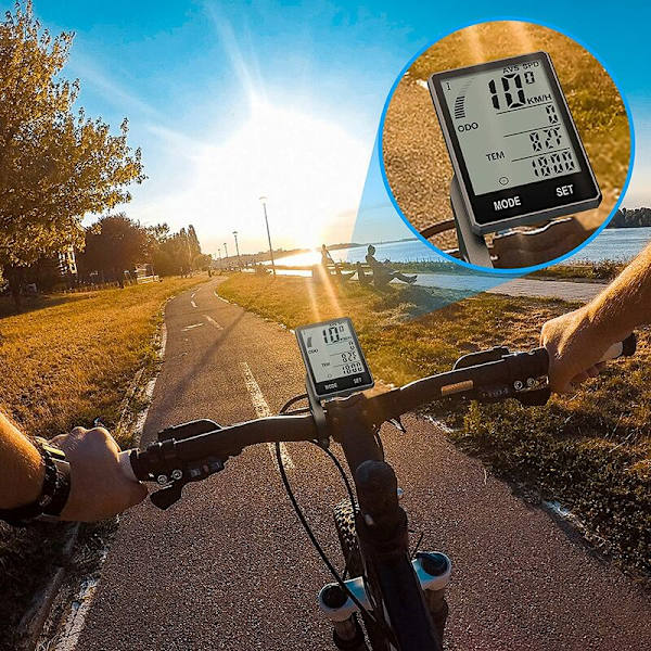 Trådlös cykeldator, 21 multifunktionscykelhastighetsmätare med automatisk väckning, LCD-bakgrundsbelysning, cykelvägmätare, cykeltillbehör