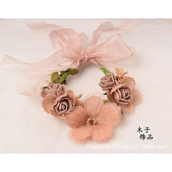 Kvinnor Pannband Blommor Blommor Bröllop Garland Hårband Handgjorda Dam Flickor Hårband Brudband Cameo Red Wristband