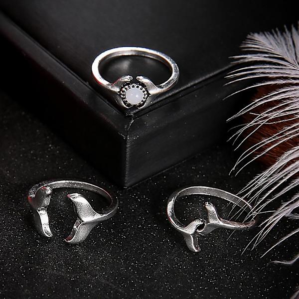 3st/ set Dammode Whale Tail Faux Gemstone Midi Knuckle Finger Ring Smycken