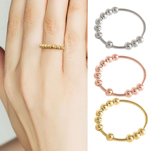 Fingerring Sjarmerende roterende perler dekor minimalistisk polert bryllupsdekor bandring for daglig bruk Silver C