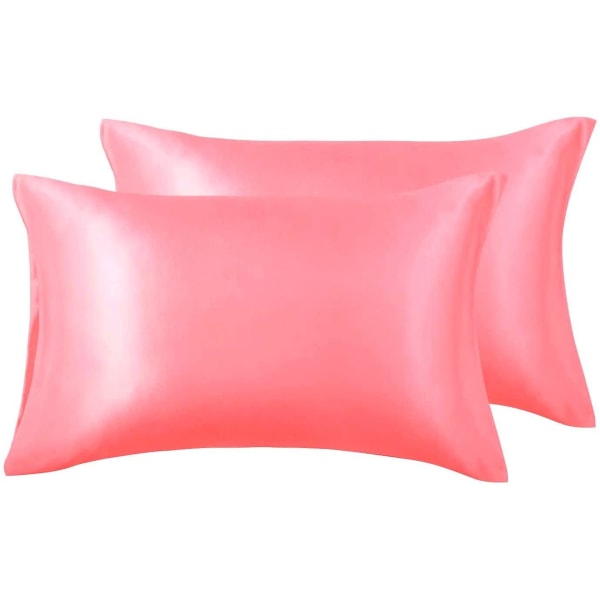 2-pack satin örngott för hår och hud, satin kuddfodral med kuvertförslutning King 20x40 Inches Pink