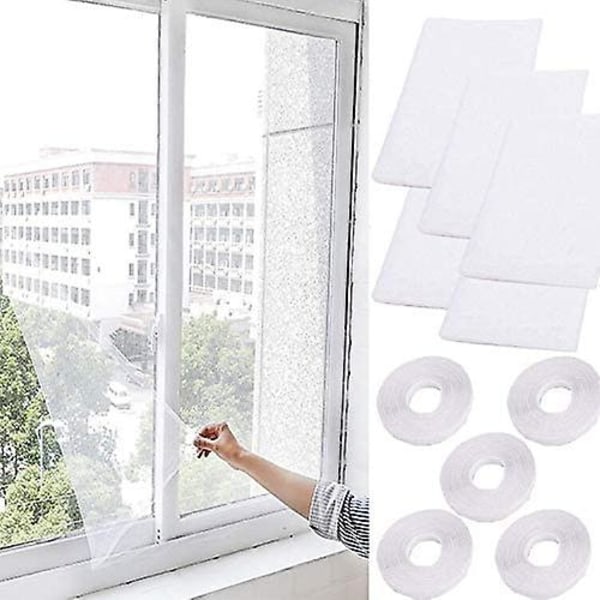5-pack fönstermyggnät - Fönsternät - 1,3 m X 1,5 m - med 5 rullar med självhäftande tejp (vit)