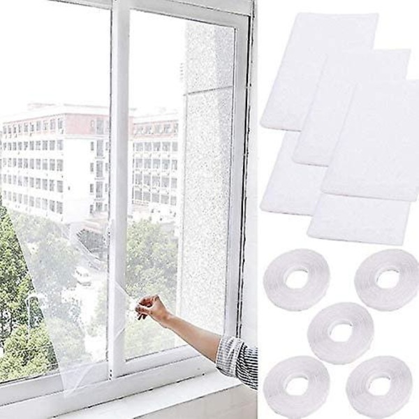 5-pak vinduesmyggenet - vinduesnet - 1,3 m X 1,5 m - med 5 ruller klæbende tape (hvid)
