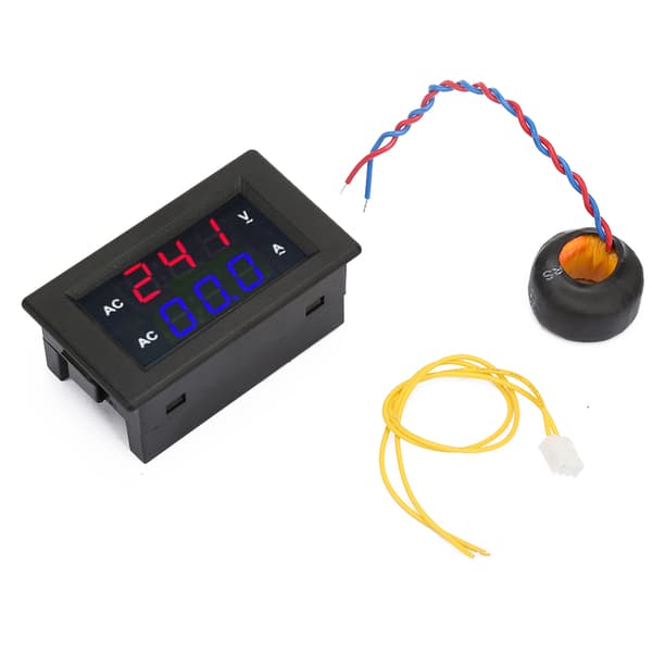 Digital LED voltmeter/strømmåler - AC 100-300V, 0-10A (rød/blå)