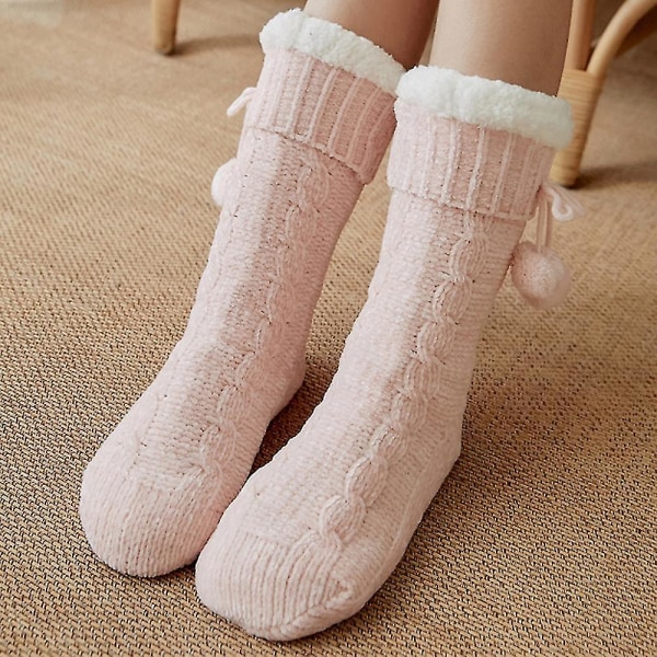 Kvinnor Thermal kalvstrumpor. Tofflor varmare strumpa Pink