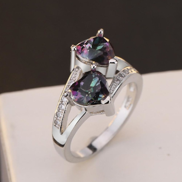Kvinder mode dobbelt hjerte form Cubic Zirconia indlagt finger ring smykker gave Blue US 9