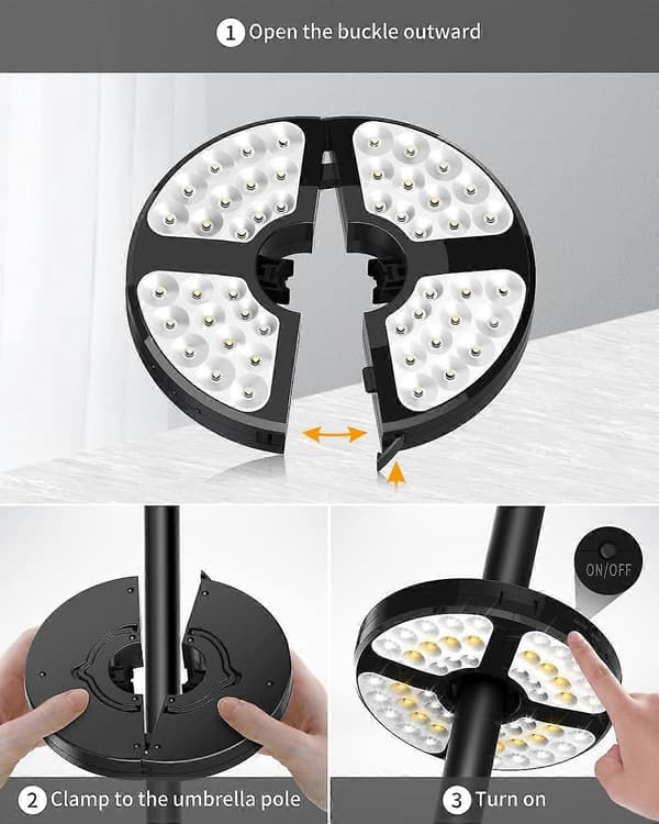 Parasolllys, oppladbart parasolllys 48 LED-lys 3 moduser trådløst parasollstanglys