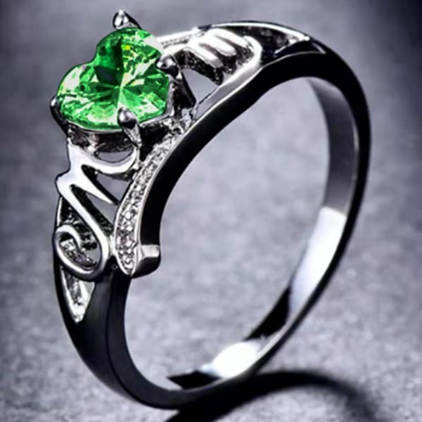 Kvinner Ring Kjærlighet Hjerte Elektrobelagt Cubic Zirconia Hjerteform Finger Ring Smykker For Forlovelse Green US 8