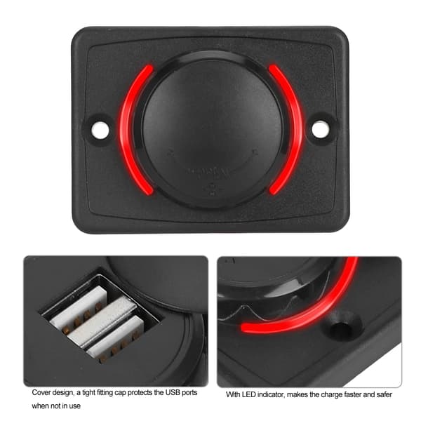 12V 24V 3.1A Dobbel USB Billader Socket LED Rød Svart