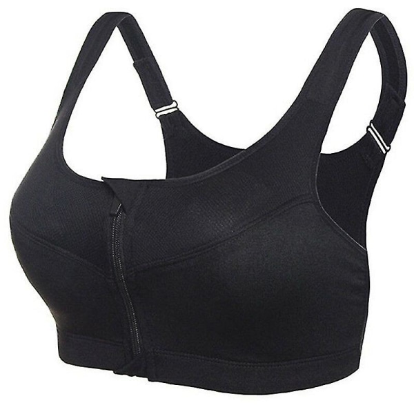 Women Front Zip Workout Sports Yoga Racerback Non Wired BH Black L