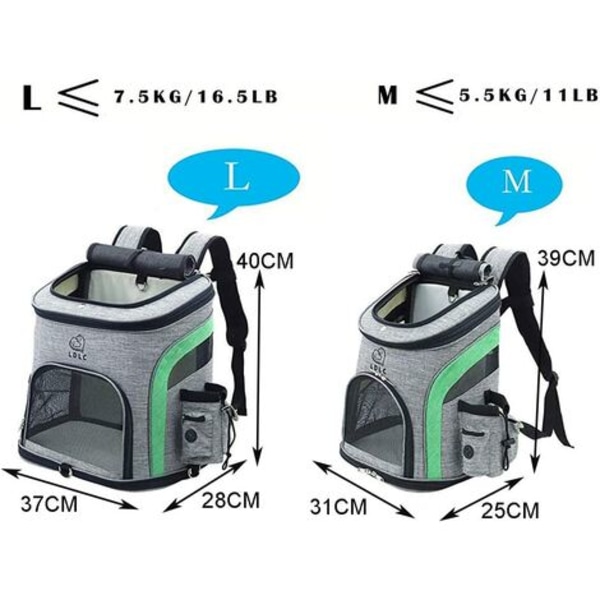 Pet Dog Carrier Ryggsäck, Pet Bärväska med Mesh för stora katter, katter, Valp Ryggsäck Bärbar Resväska (L, Grön U