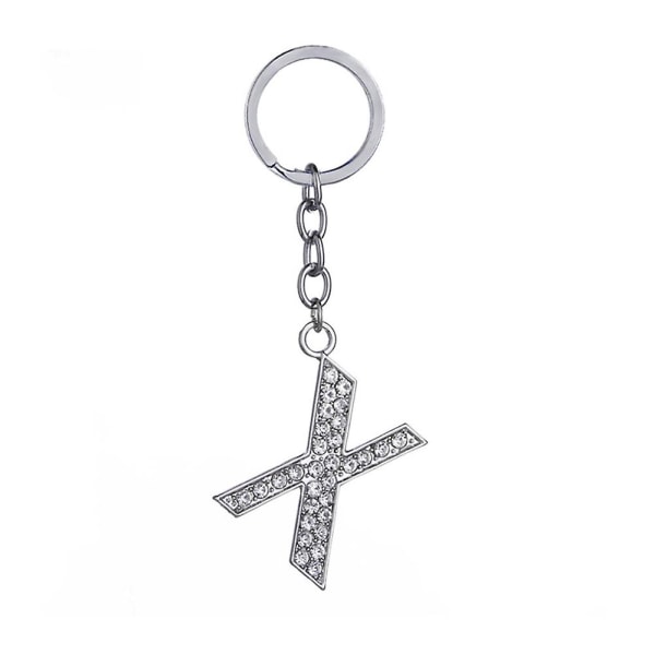 Yksinkertainen tyylikäs kirjain avaimenperä metallinen strassit avaimenperä aakkoset avaimenperä laukku riipus charmia syntymäpäivälahja (O-kirjain) X