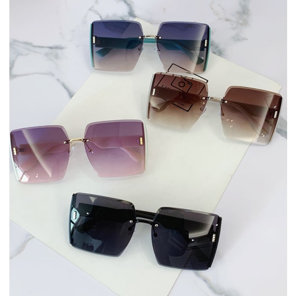 State-of-the-art innrammeløse solbriller med UV-beskyttelse solskjerm for damer solbriller tidevann (svart innfatning svart grå film),