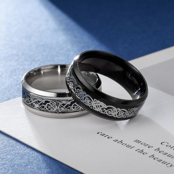 Mote enkle menn lysende drage mønster glødende ring smykker tilbehør Black-Gold US 7
