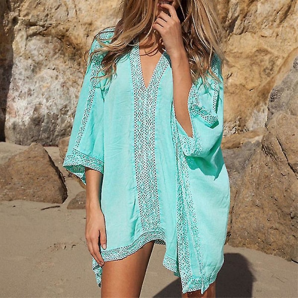 Kvinner Bikini Cover Up Kaftan Blonde Hekle Kjole Lange Overdeler