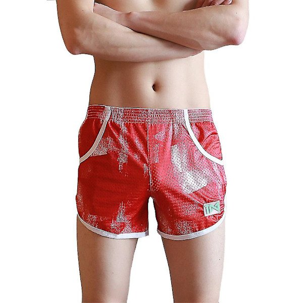 Män Mesh Boxer Lösa Lounge Trosor Underkläder Red M