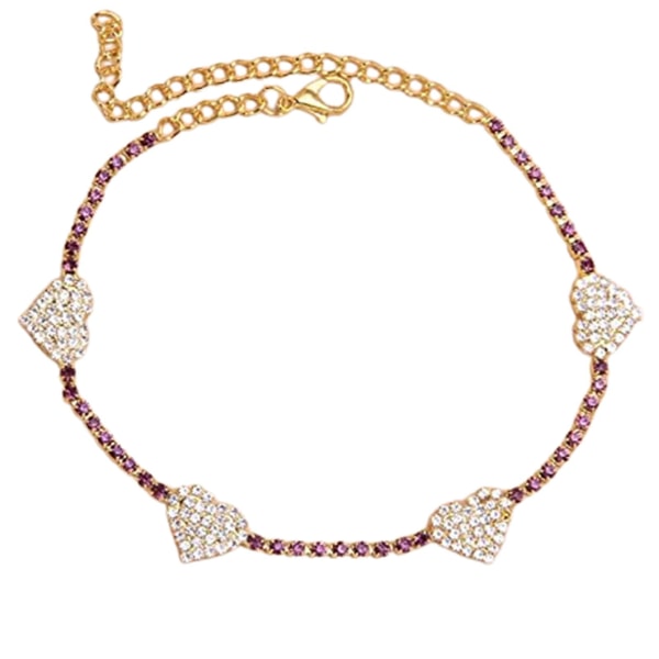 Mode Rhinestone Anklet For Women Love Shape Ankel Armband Beach Barfota Smycken Golden Purple